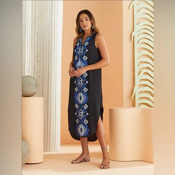 Marie Oliver Ellis Embroidered Dress blue sleeveless maxi dress size medium - Picture 2 of 10